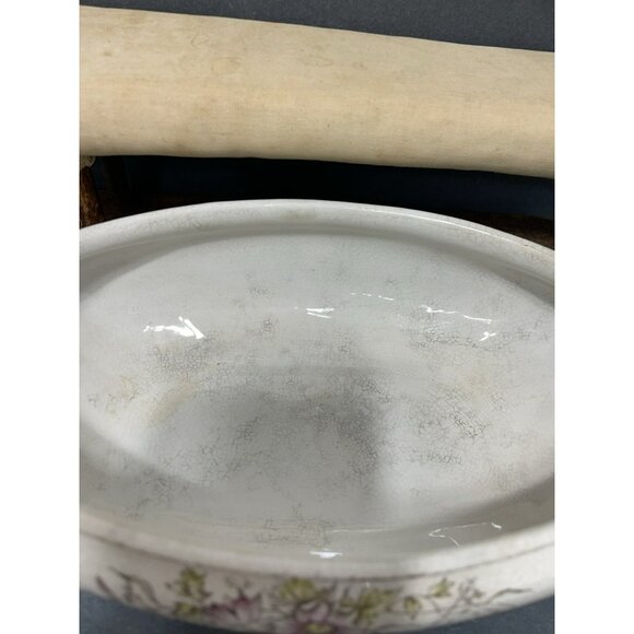 T.E.P.P. Co. Antique White Ironstone Covered Dish Tureen Crazed Stained Floral - Picture 8 of 16